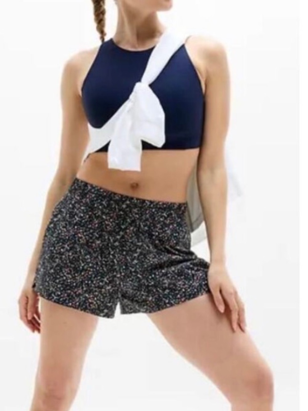 Athleta Weekender Run Short Women’s Mid-Rise Blue Speckled Shorts